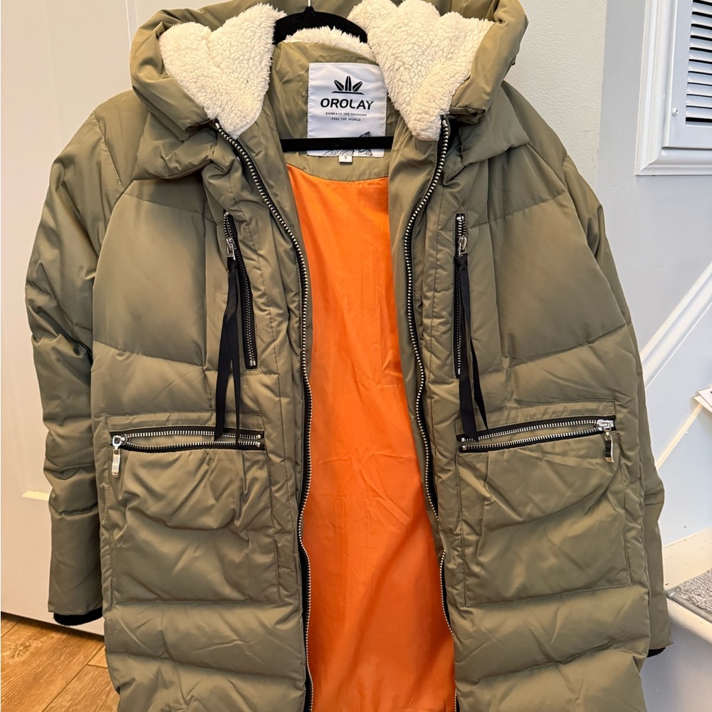 Orolay Olive Jacket with Orange Interior